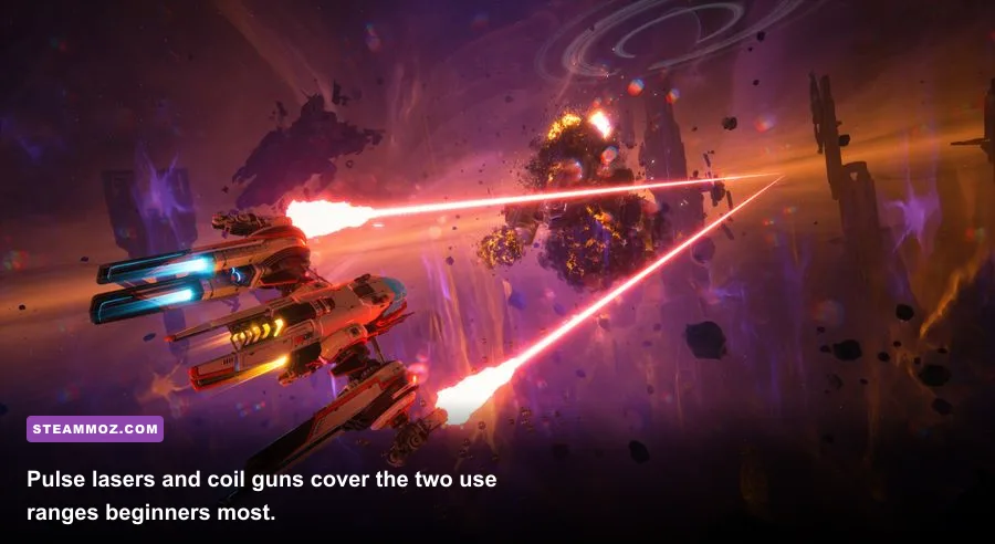 EVERSPACE 2 primary weapon loadout showing pulse laser and coil gun