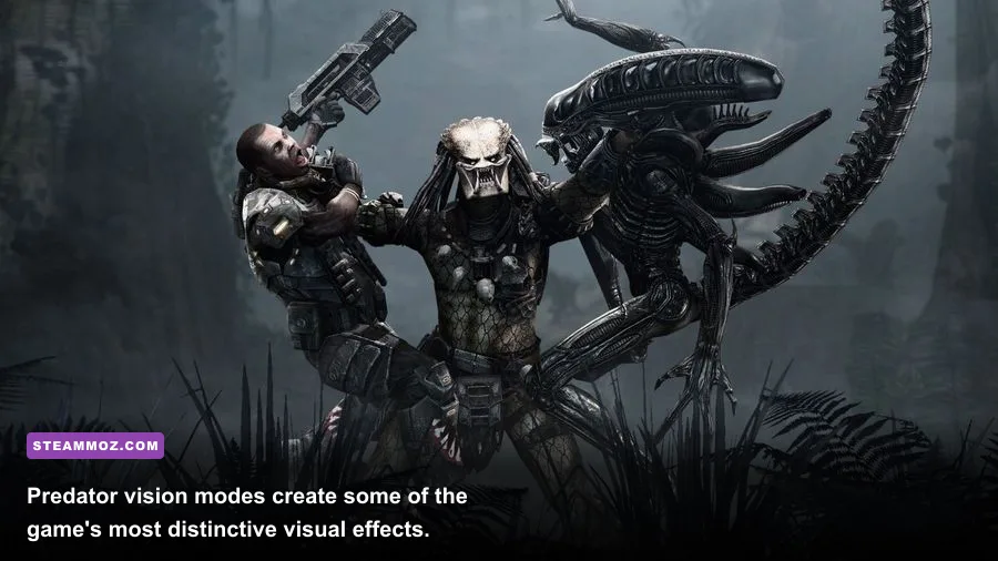 Aliens vs Predator 2010 Predator using thermal vision in a jungle environment