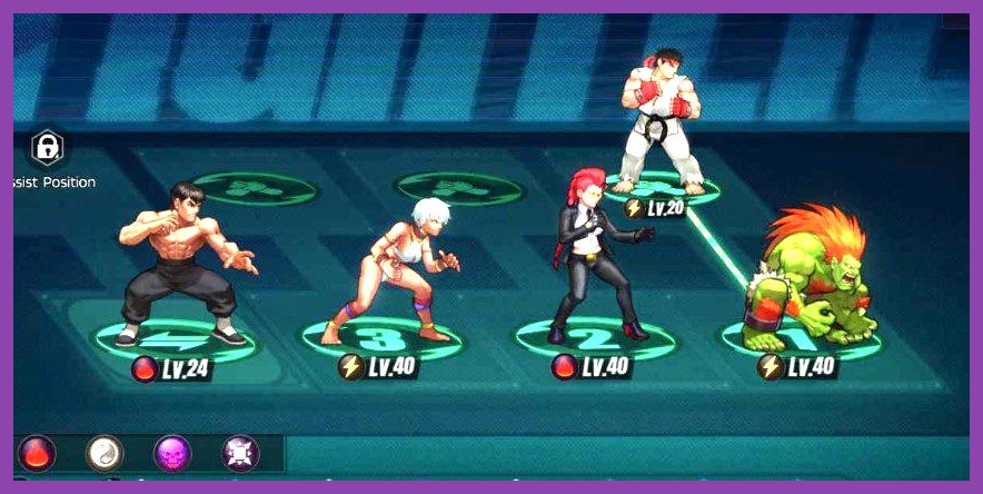Screenshot of a recommended team build in Street Fighter Duel