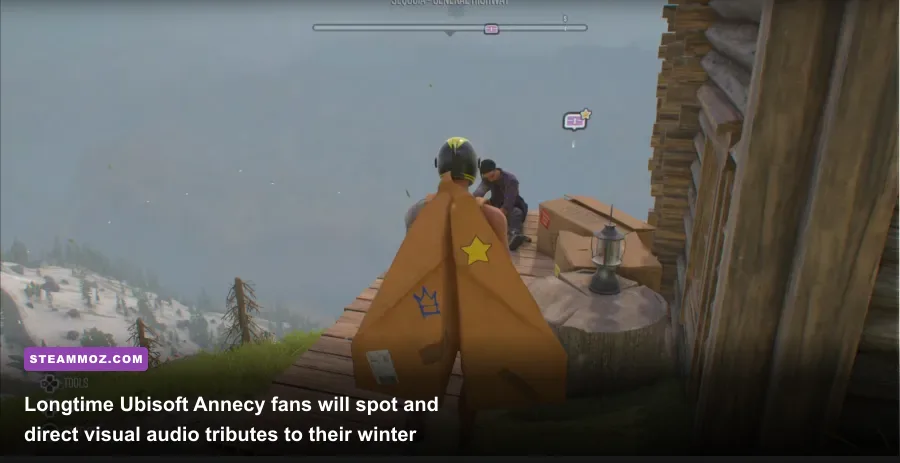 A discreet wooden cabin tribute honoring Ubisoft Annecy's predecessor title Steep in Riders Republic