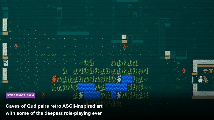 Caves of Qud sprawling sci-fi world map and character stats interface