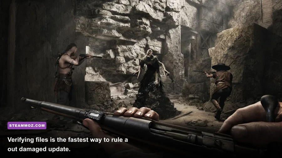 Steam library screen showing Hunt Showdown 1896 file verification options
