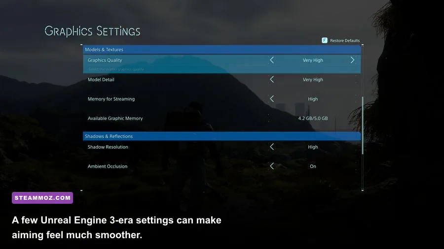 Deadfall Adventures PC graphics settings menu