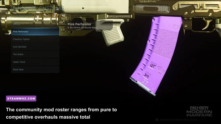 Mod selection screen and custom community mods for Call of Duty Modern Warfare PC