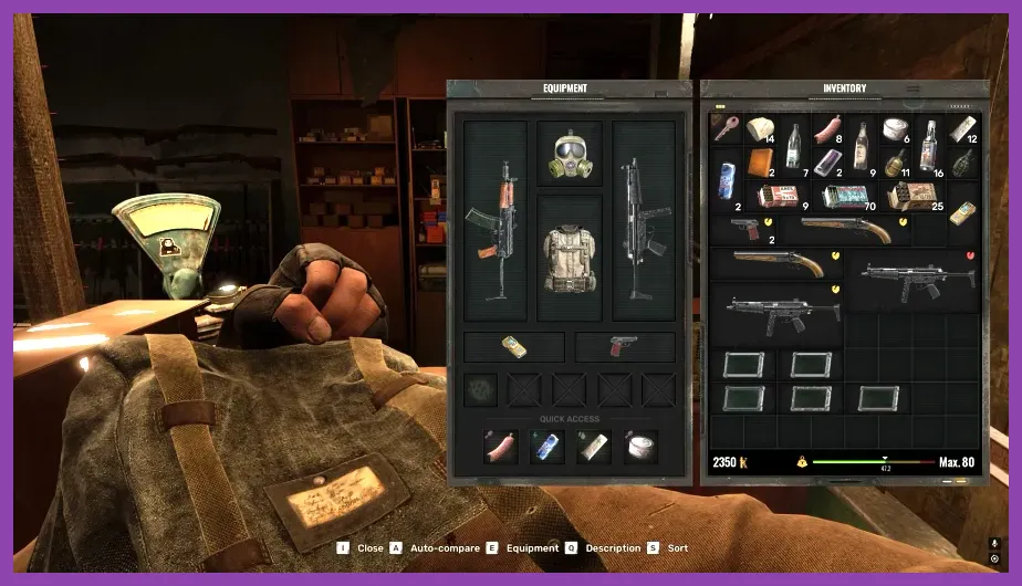 Stalker 2 inventory and resource management interface
