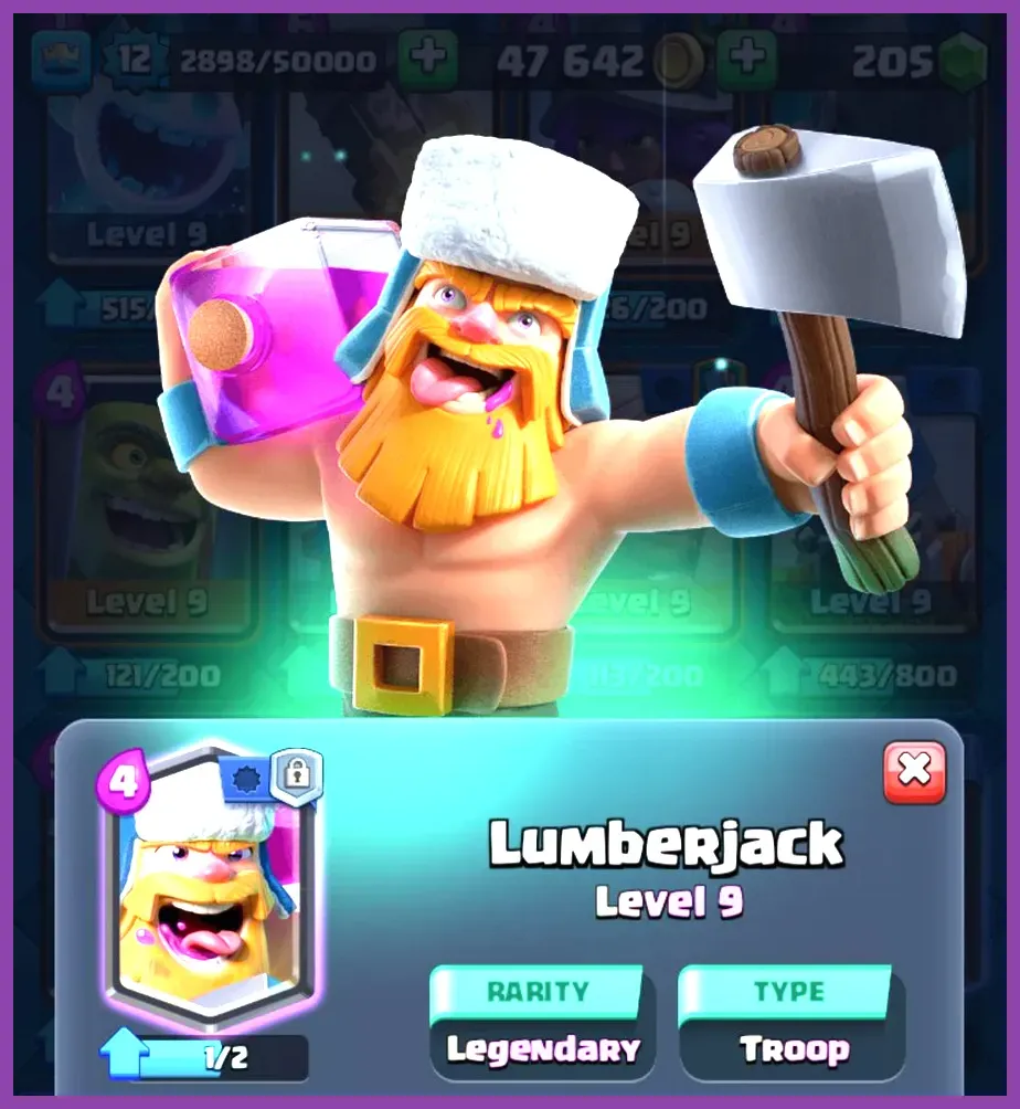 Lumberjack leaving rage upon defeat in Clash Royale
