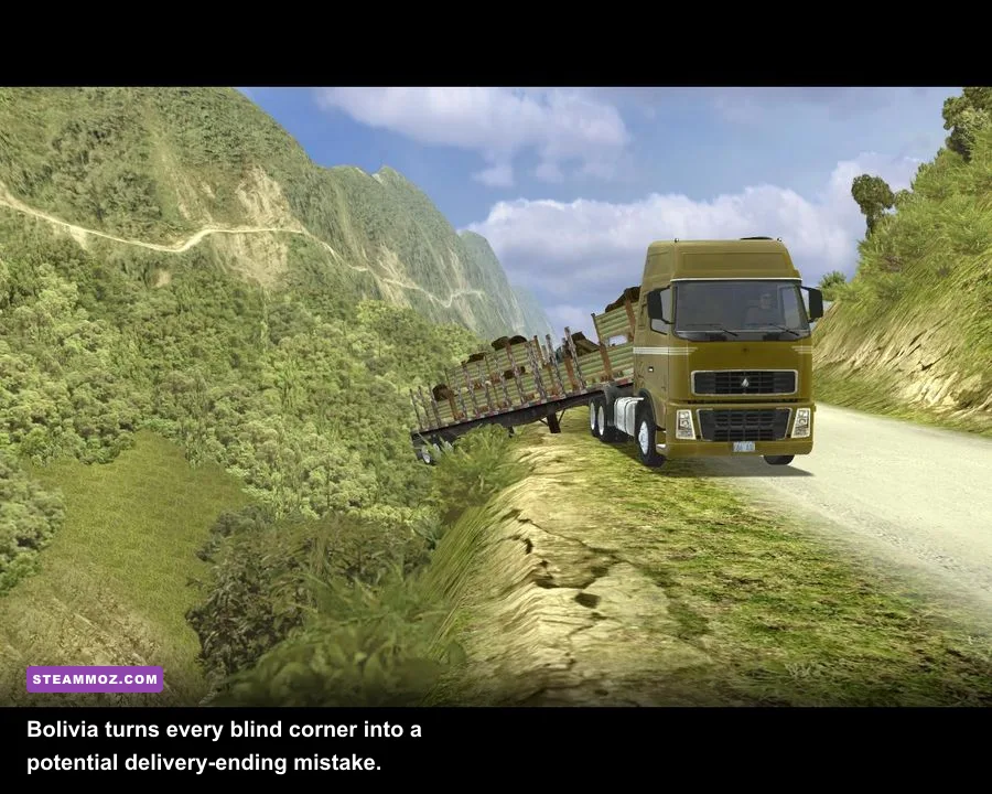 18 Wheels of Steel Extreme Trucker truck climbing a dangerous Bolivian mountain pass