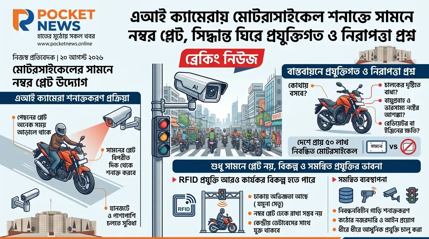এআই ক্যামেরায় মোটরসাইকেল শনাক্তে সামনে নম্বর প্লেট, সিদ্ধান্ত ঘিরে প্রযুক্তিগত ও নিরাপত্তা প্রশ্ন এআই ক্যামেরায় মোটরসাইকেল শনাক্তে সামনে নম্বর প্লেট, সিদ্ধান্ত ঘিরে প্রযুক্তিগত ও নিরাপত্তা প্রশ্ন