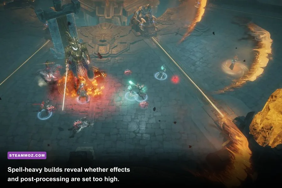 Diablo Immortal Wizard using Ray of Frost in a dark dungeon