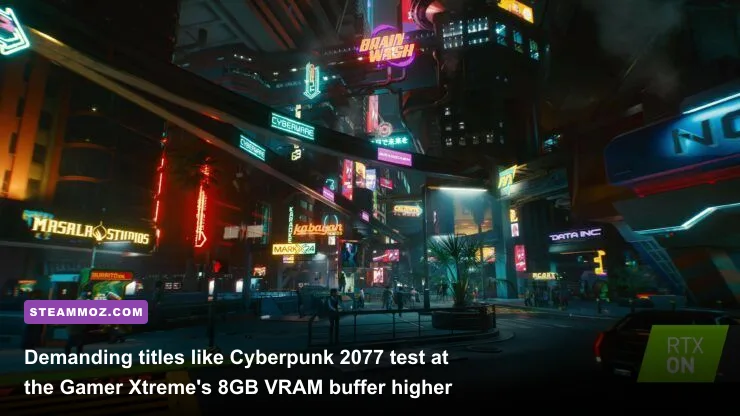 Cyberpunk 2077 neon-lit downtown street showing detailed reflections and crowds