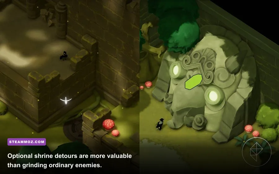 Death's Door Reaper discovering a hidden shrine in the Mushroom Dungeon