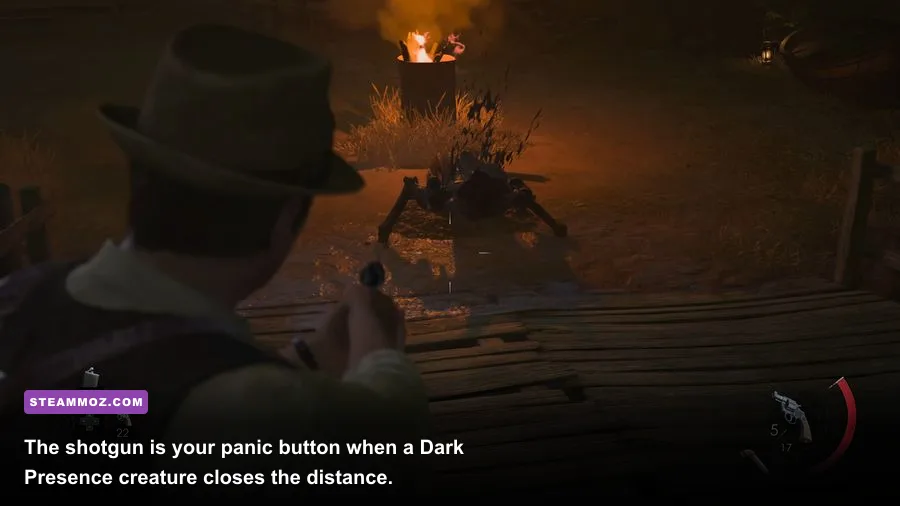 Shotgun combat against a monster in Alone in the Dark 2024
