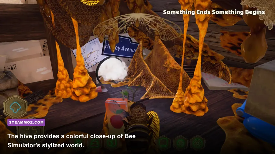 Bee Simulator hive interior filled with honeycomb and worker bees