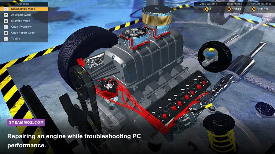 Car Mechanic Simulator 2015 engine repair inside the workshop