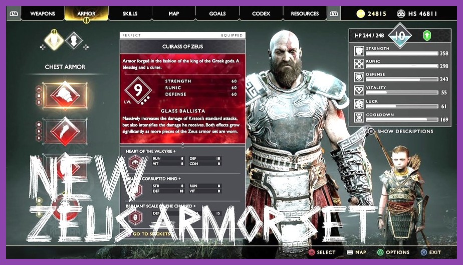 Kratos performing a high-damage runic attack wearing the Zeus Armor set
