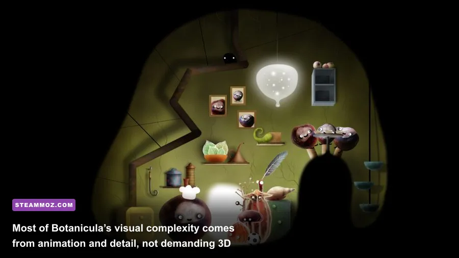 Botanicula puzzle scene with interactive objects and colorful woodland creatures