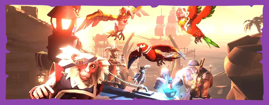 Sea of Thieves player with a pet monkey on a pirate ship
