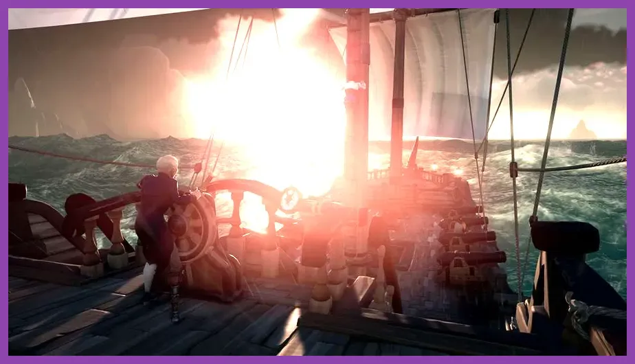 Sea of Thieves galleon crew fighting another ship at sea