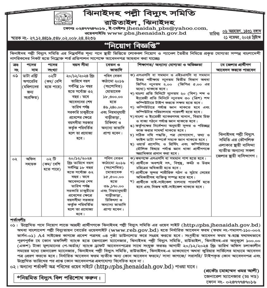 Palli Bidyut Samity PBS Job Circular 2024-2