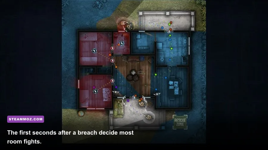 Door Kickers operators breaching a room and clearing enemies