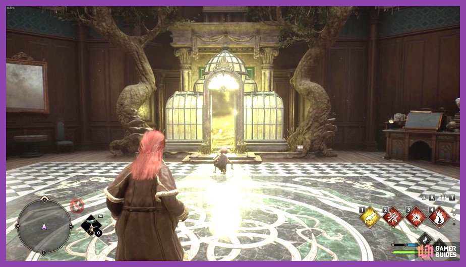 Player casting Levitoso and using the Nab-Sack to rescue a wild beast in Hogwarts Legacy