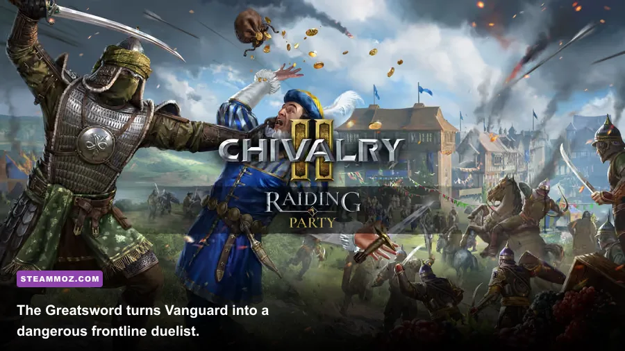 Chivalry 2 Vanguard wielding a Greatsword against Mason soldiers