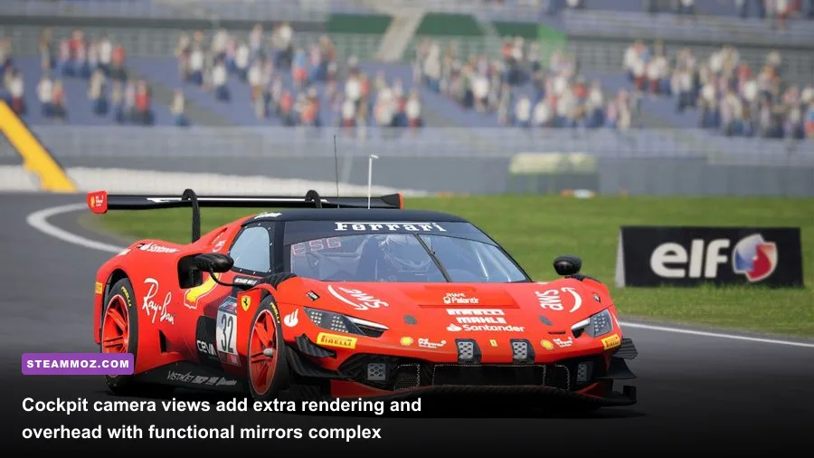 Interior cockpit camera view of Ferrari 296 GT3 in Assetto Corsa Competizione