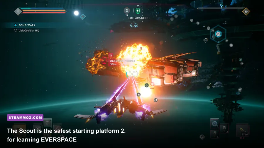 EVERSPACE 2 Scout ship using weapons and devices during space combat