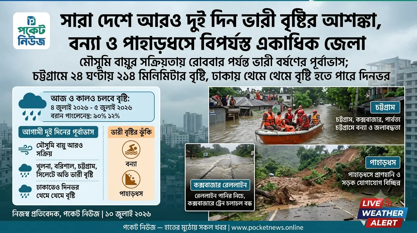 সারা দেশে আরও দুই দিন ভারী বৃষ্টির আশঙ্কা, বন্যা ও পাহাড়ধসে বিপর্যস্ত একাধিক জেলা সারা দেশে আরও দুই দিন ভারী বৃষ্টির আশঙ্কা, বন্যা ও পাহাড়ধসে বিপর্যস্ত একাধিক জেলা