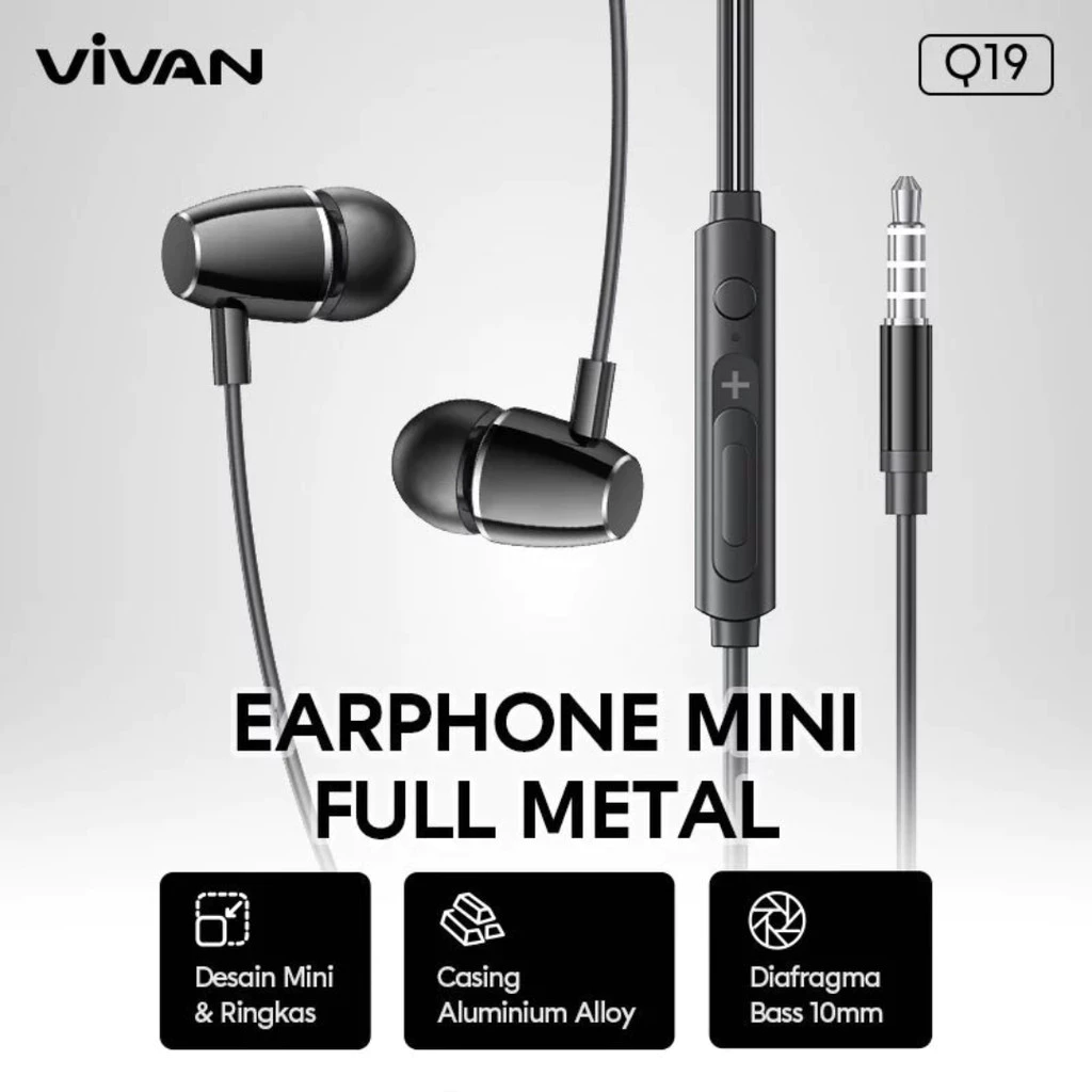 VIVAN Q19 Earphone Mini Full Metal Bass 10 Mm Mic & Tombol Aluminium Alloy - Gambar 4