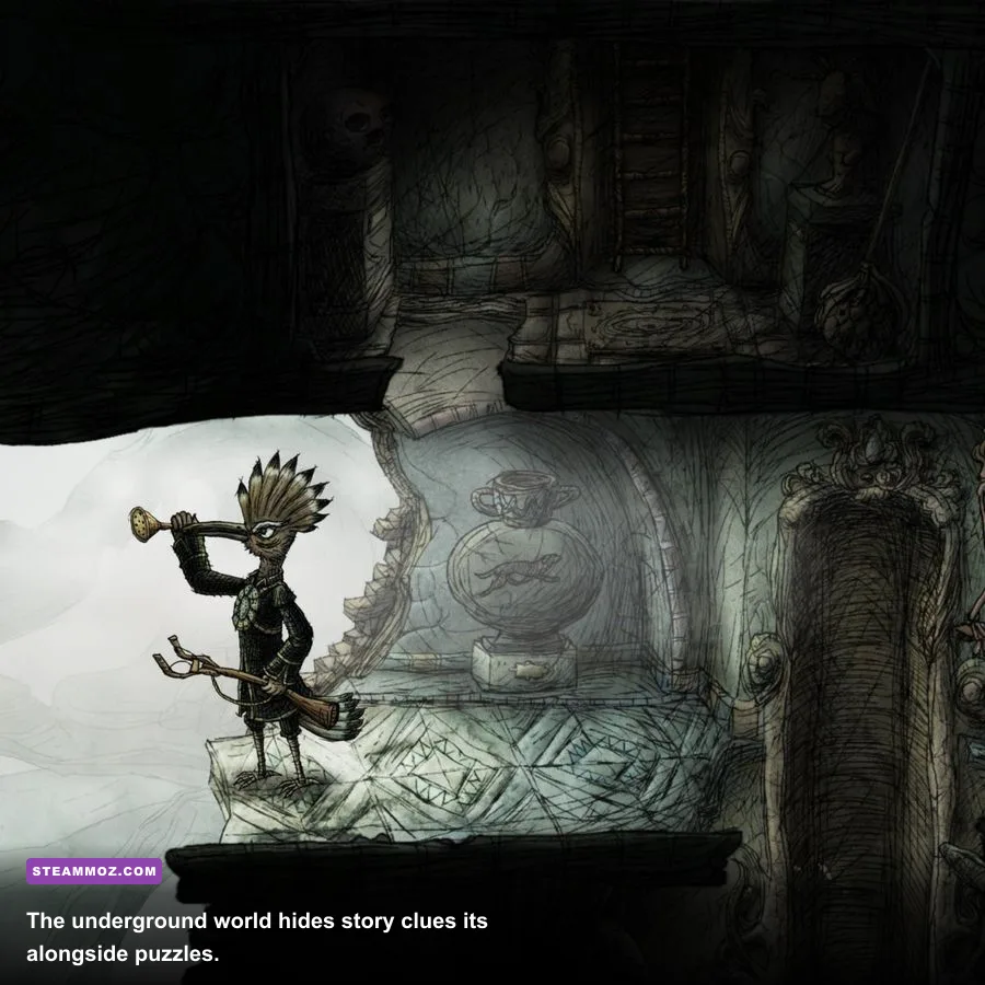 The strange Bird People settlement beneath the surface in Creaks