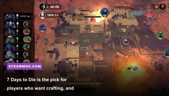 7 Days to Die player defending a fortified base during a Blood Moon horde