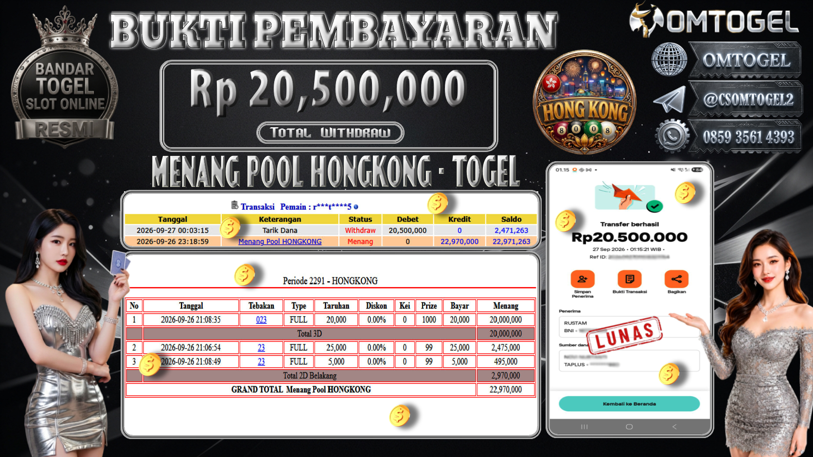 OMTOGEL JACKPOT MENANG POOL HONGKONG Rp.20,500,000,- DIBAYAR LUNAS