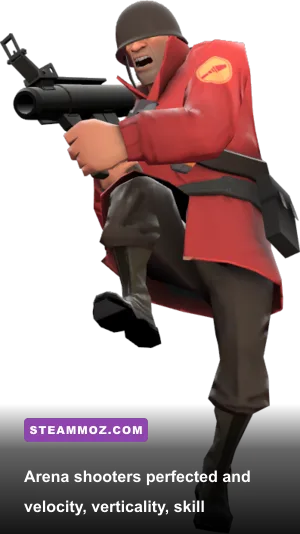 Soldier rocket jumping across Badlands middle point in Team Fortress 2