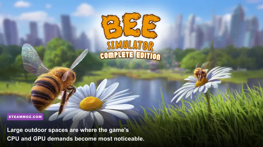 Bee Simulator honeybee flying between flowers and trees in the park