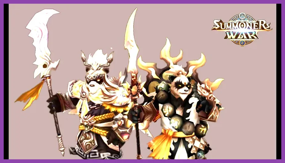 Nephtys Dark Desert Queen and Tian Lang Light Panda Warrior in Summoners War