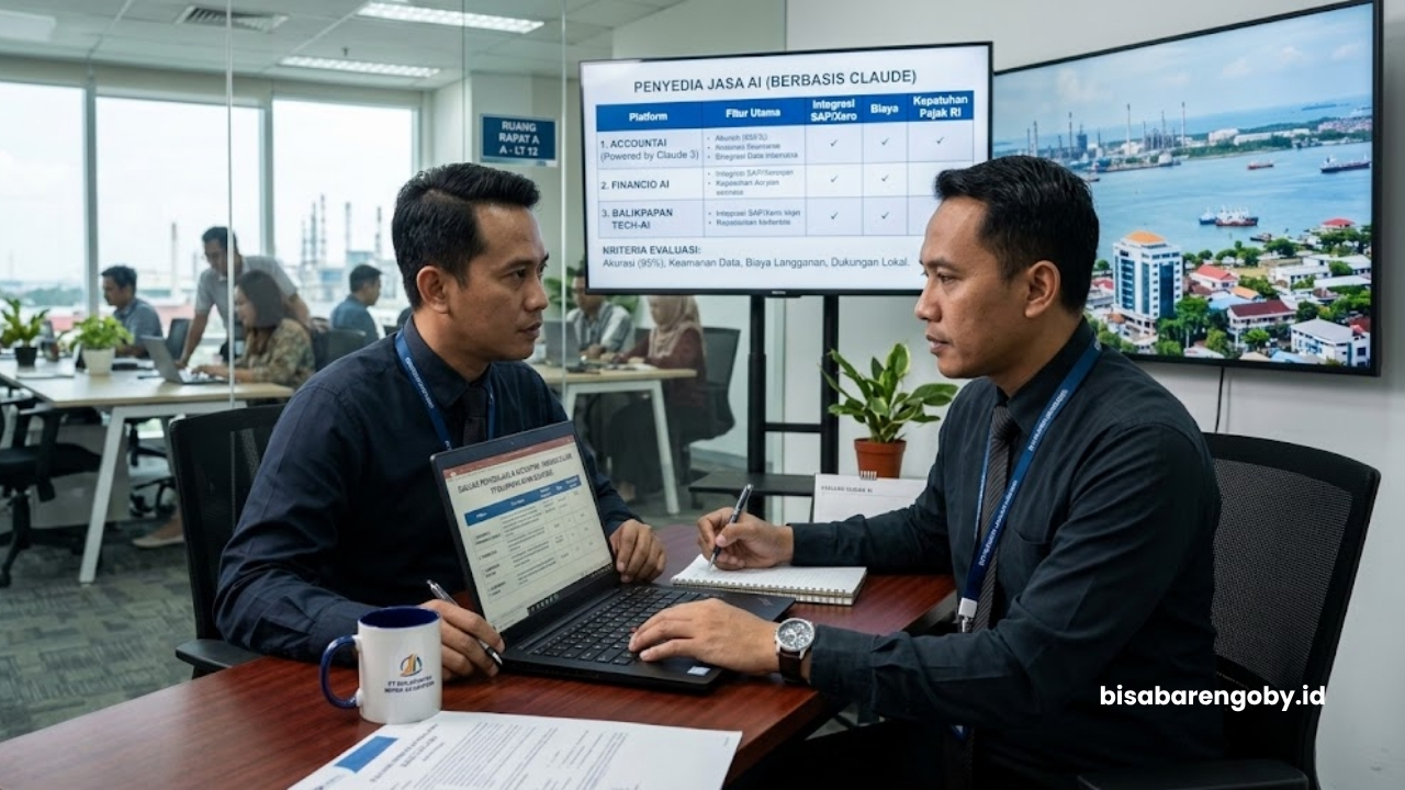 Manajer keuangan mengevaluasi penyedia jasa AI Accounting untuk perusahaan di Balikpapan berbasis Claude