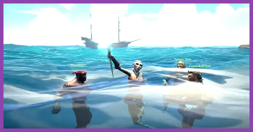 Mermaid waiting in the sea in Sea of Thieves for player teleportation