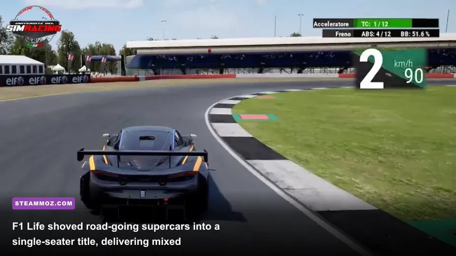 A McLaren 720S taking Silverstone corners during a Pirelli Hot Lap in F1 22