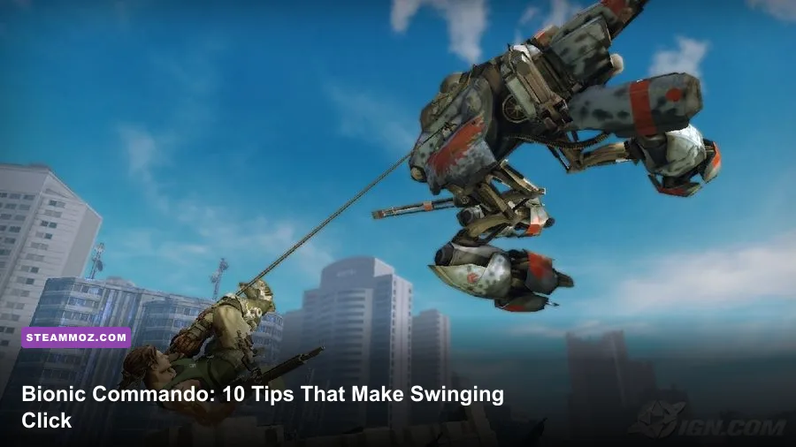 Nathan Spencer swings between skyscrapers in Bionic Commando