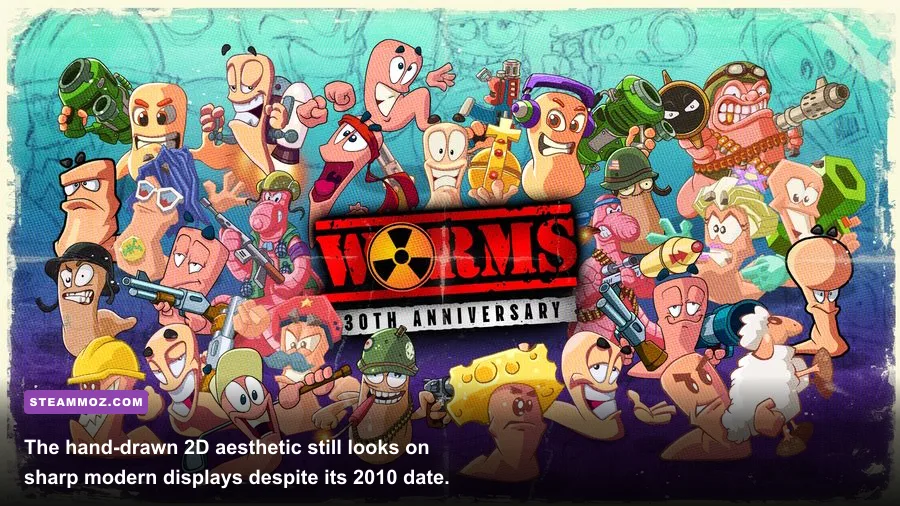 Worms Reloaded high-definition 2D environmental landscape and character models