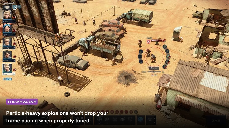 Explosive demolition blast during tactical firefight in Jagged Alliance 3