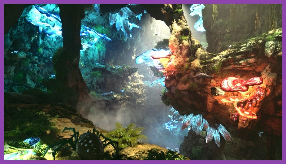 A player standing near a glowing cave entrance in ARK Survival Evolved