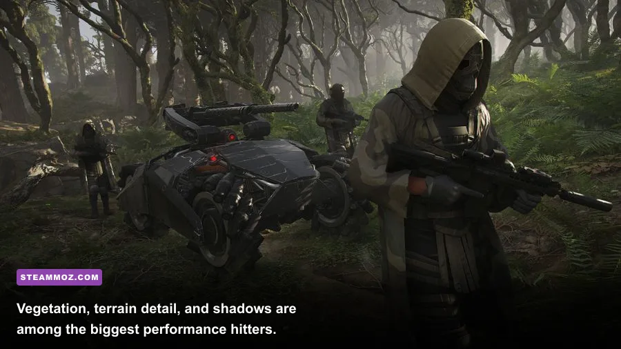 Ghost Recon Breakpoint forest environment on Auroa with detailed vegetation