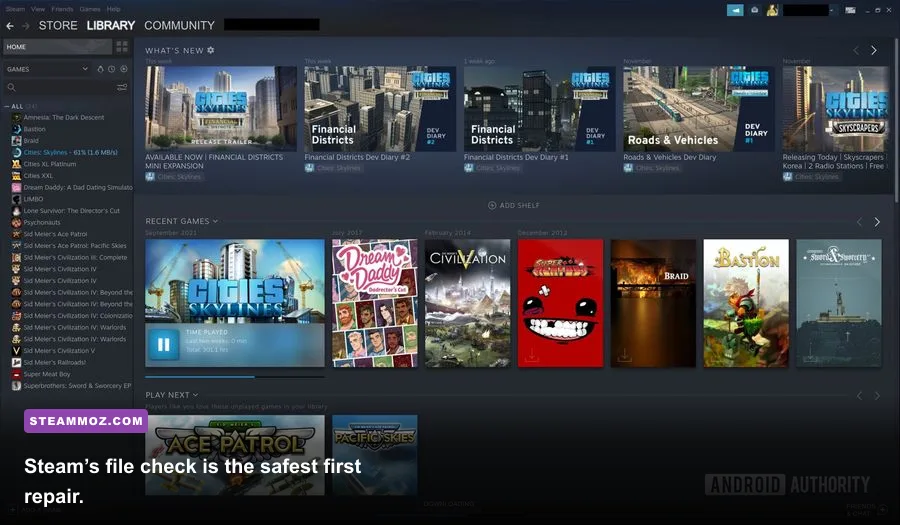 Steam file verification tool for repairing corrupted game files