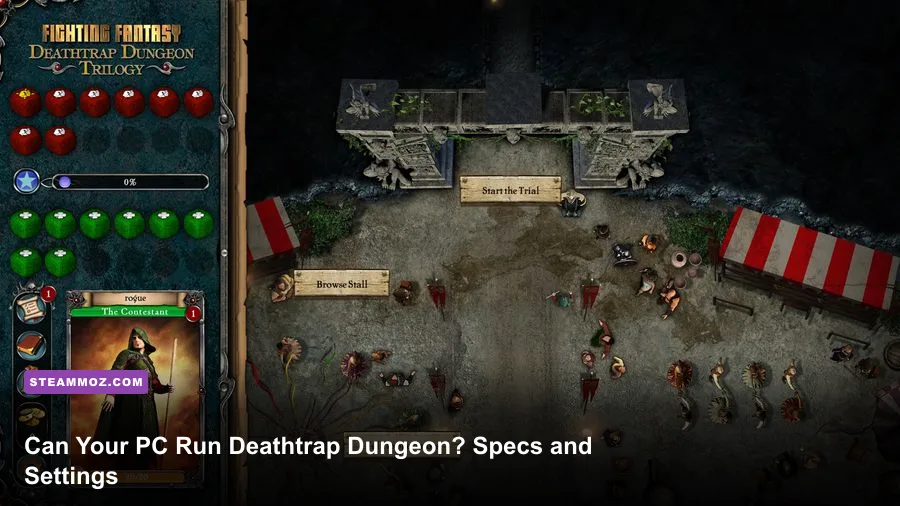 Deathtrap Dungeon gameplay showing Flynn exploring a deadly medieval dungeon