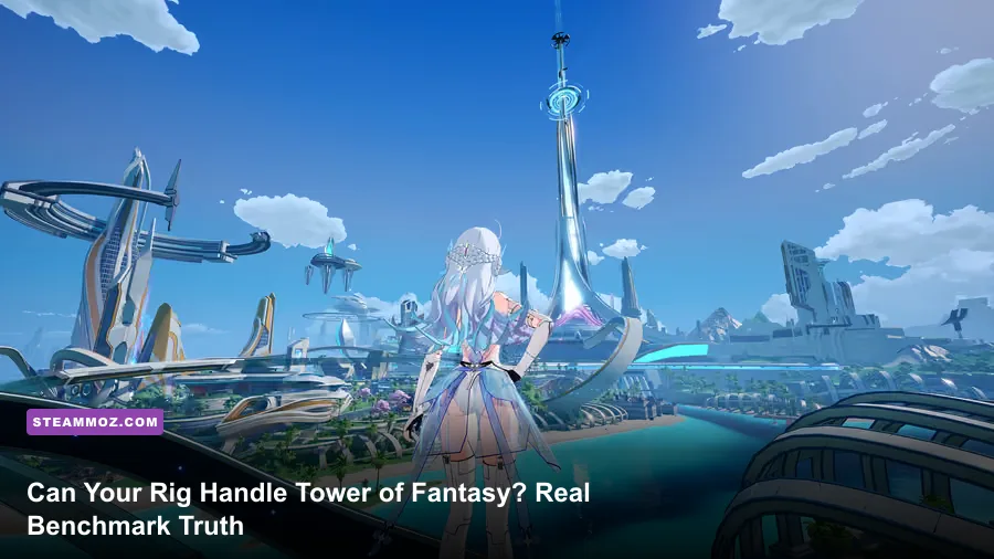Tower of Fantasy open world cityscape running at high frame rates on PC