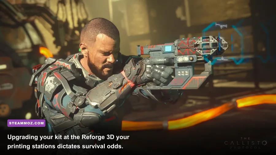 Reforge 3D printer station upgrading the Riot Shotgun in The Callisto Protocol