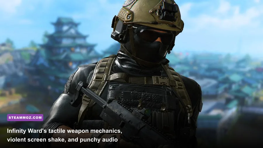 First-person perspective inspecting a tuned assault rifle in Modern Warfare 2