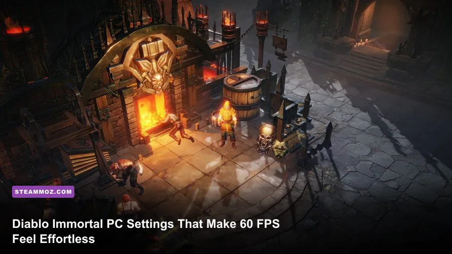 Diablo Immortal PC character standing in Westmarch with the city visible